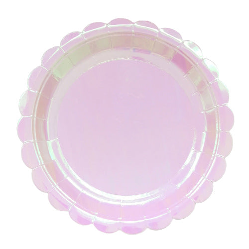 8PCs Pink Pearl Color Rippled Edge Round Paper Plates Party Dessert Dinner Plate