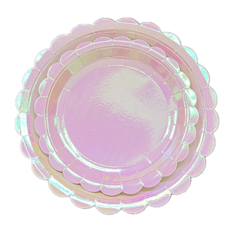 8PCs Pink Pearl Color Rippled Edge Round Paper Plates Party Dessert Dinner Plate