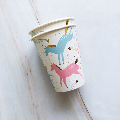 Unicorn Cartoon Disposable Paper Tableware Set Baby Shower Birthday Party Supplies Decoration Paper Cups Napkins Plates