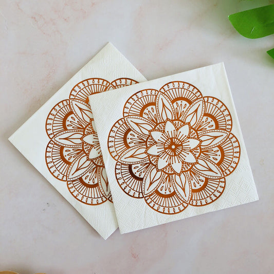 16PCs Rose Gold Stamping Floral Paper Napkin Tissue 25*25cm Party Supplies for Women