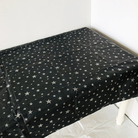 Star Rectangle Table Cover Large Black Paper Tablecloth 55.1" x 86.5" Party Supplies