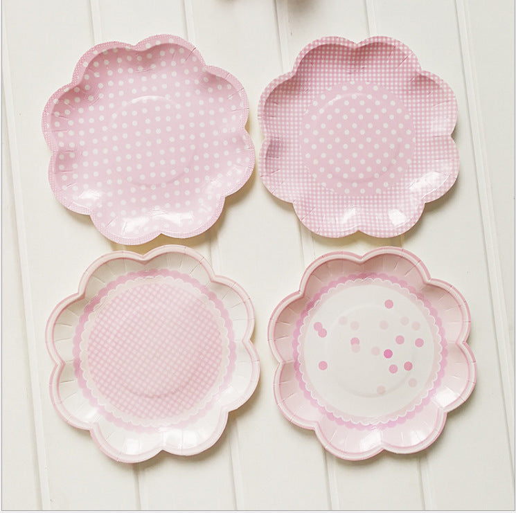 8 PCs Pink Flower Shape Paper Plate 8 inch Disposable Party Supplies Plates for Girls Women