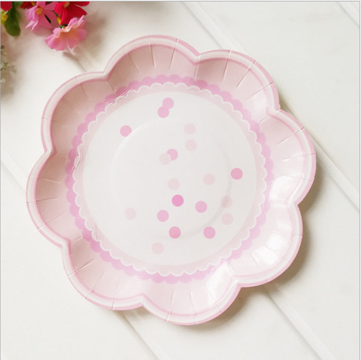 8 PCs Pink Flower Shape Paper Plate 8 inch Disposable Party Supplies Plates for Girls Women