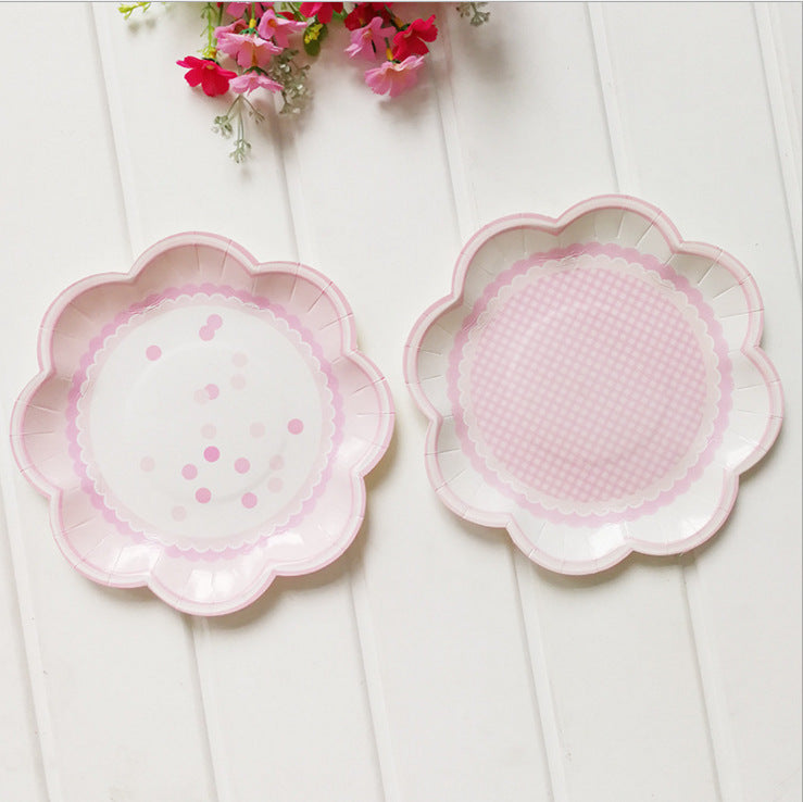 8 PCs Pink Flower Shape Paper Plate 8 inch Disposable Party Supplies Plates for Girls Women