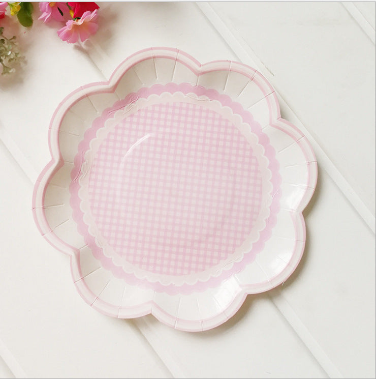 8 PCs Pink Flower Shape Paper Plate 8 inch Disposable Party Supplies Plates for Girls Women