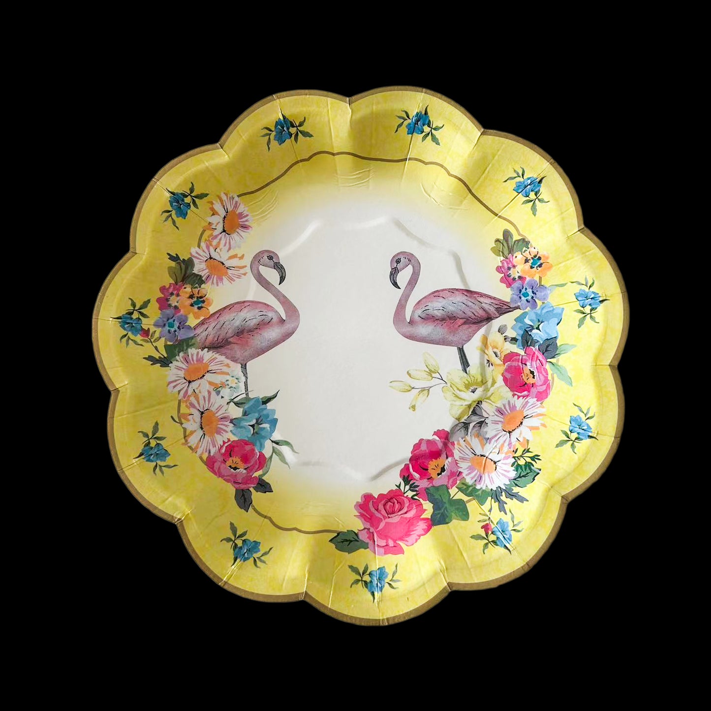 8PCs 7" Gold Edge Flamingo Floral Paper Plates Tableware Decorations Party Wedding Dinner Disposable Plate