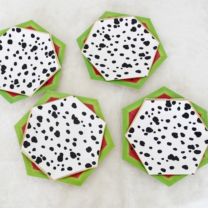 8PCs 10" Hexagon Watermelon Paper Plates for Children Baby Birthday Party Cute Cow Disposable Plates