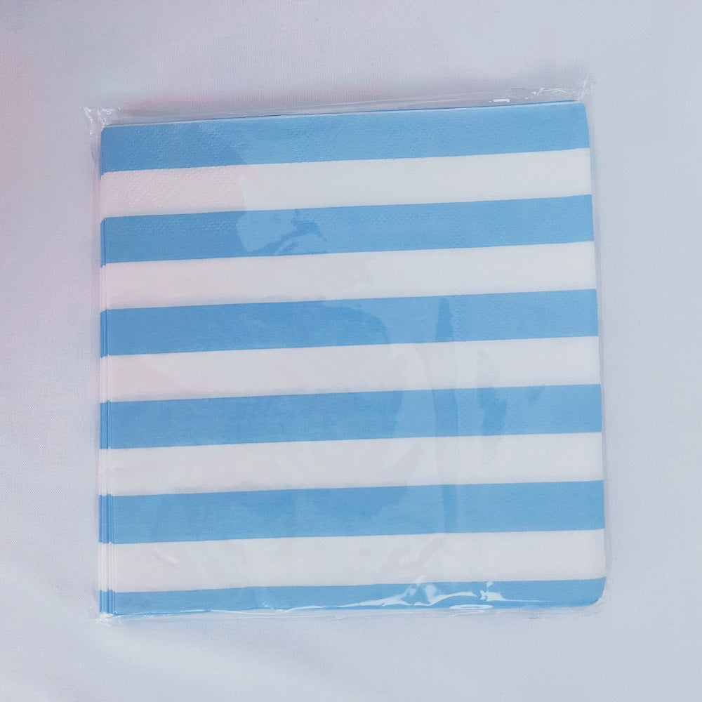 16PCs Blue Striped Paper Napkins For Decoupage Luncheon Decorations 3-Ply 33cm