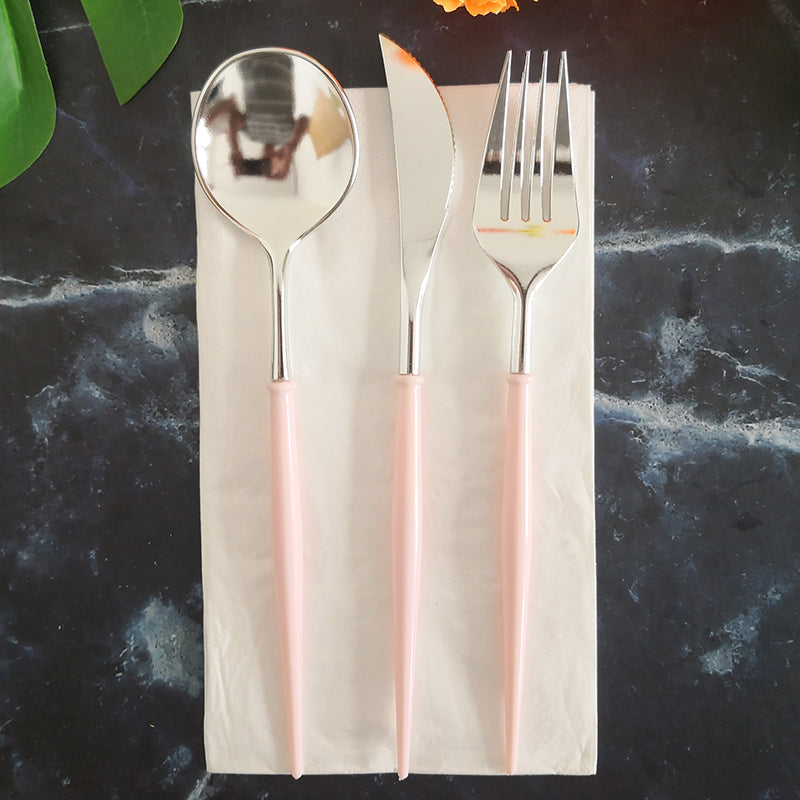 4PCs Dinnerware Plastic Disposable Cutlery Knife Fork Spoon Napkin Tableware Set Wedding Baby Shower Birthday Party Supplies Decorations