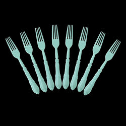 8PCs Solid Color Plastic Disposable Cutlery Knife Forks Spoons Tableware Set Wedding Birthday Party Supplies Decorations