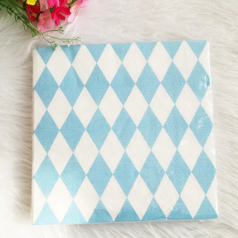 16PCs Blue Rhombus Paper Napkins Disposable Party Napkin 33cm