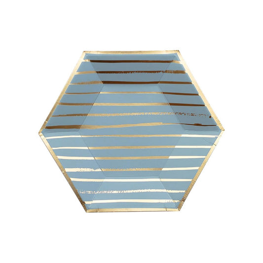 8PCs Gilding Striped Blue Paper Plates Dessert Plate 8 inch