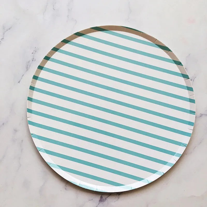 Blue Striped Dinner Plate Party Supplies Decoration