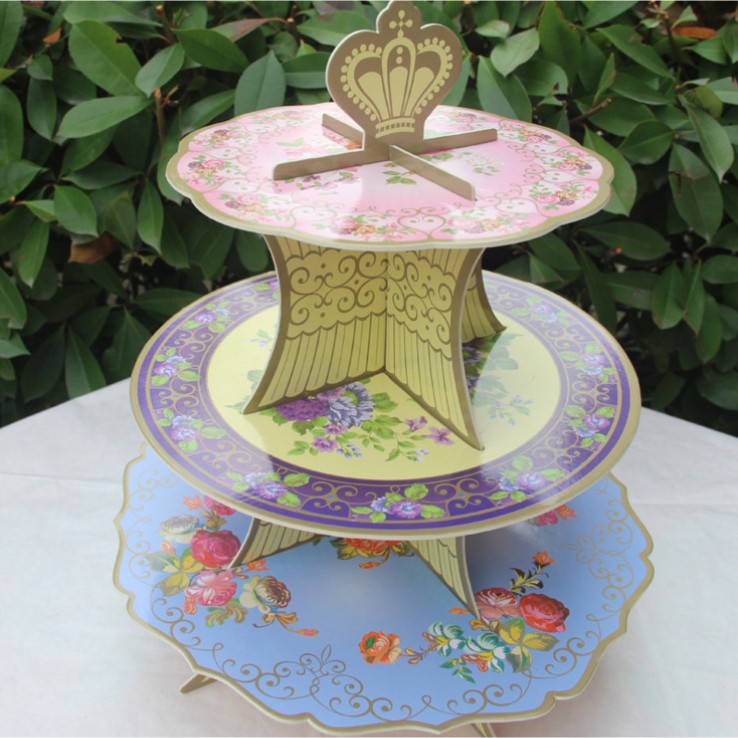 3 Tier Wedding Party Decorations Cake Stands Floral Cardboard Cupcake Dessert Holder Display