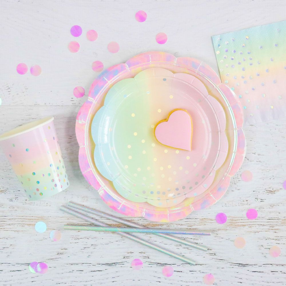 40PCs Iridescent Disposable Paper Tableware Set for Birthday Wedding Baby Shower Decoration Paper Plates Cups Napkin Party Supplies