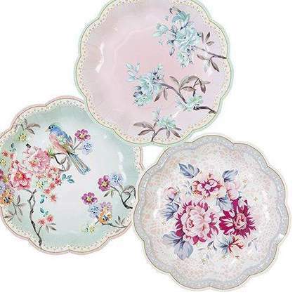 8PCs 7" Bird Flower Pattern Round Paper Plates Tableware Decorations Dinner Party Wedding Disposable Plates