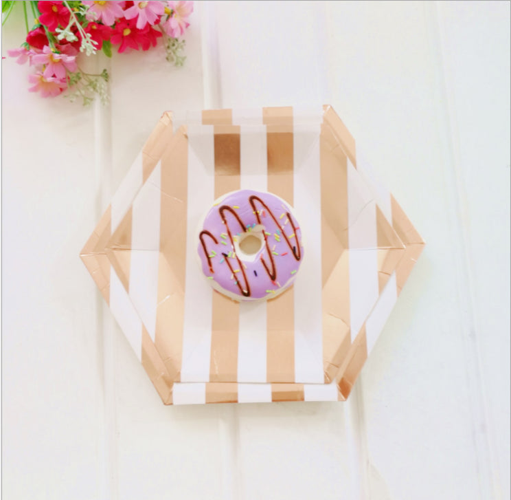 8PCs 8 inch Stripe Paper Plates for Picnic Dinner Party Wedding Disposable Hexagon Plate