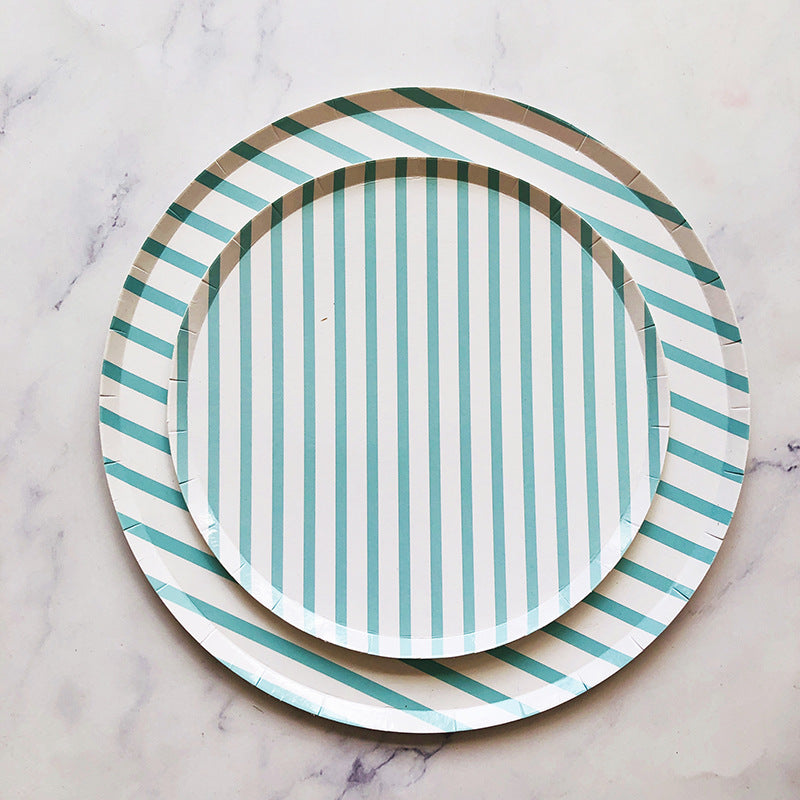 Blue Striped Dinner Plate Party Supplies Decoration