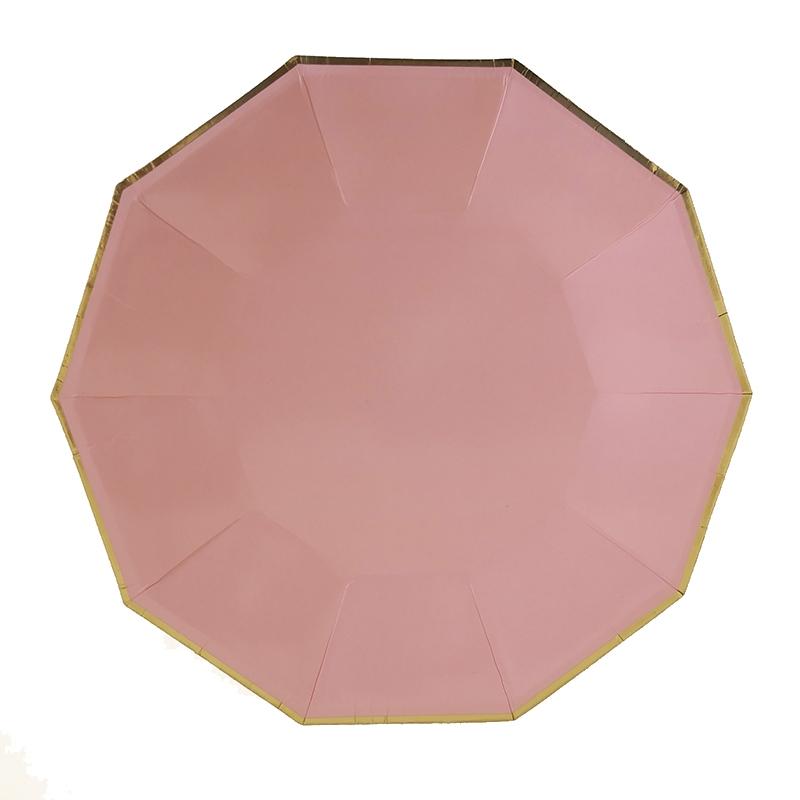 Gold-rimmed Decagon Solid Jacinth Color Paper Tableware Party Supplies Plates and Cups and Napkins Sets for 8