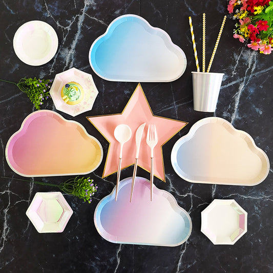 Gradient Color Cloud Paper Plates Dinner Plate * 8PCs