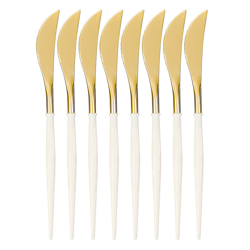 Golden Plastic Silverware Cutlery Set Disposable Dinnerware Forks Spoons Knives Party Supplies