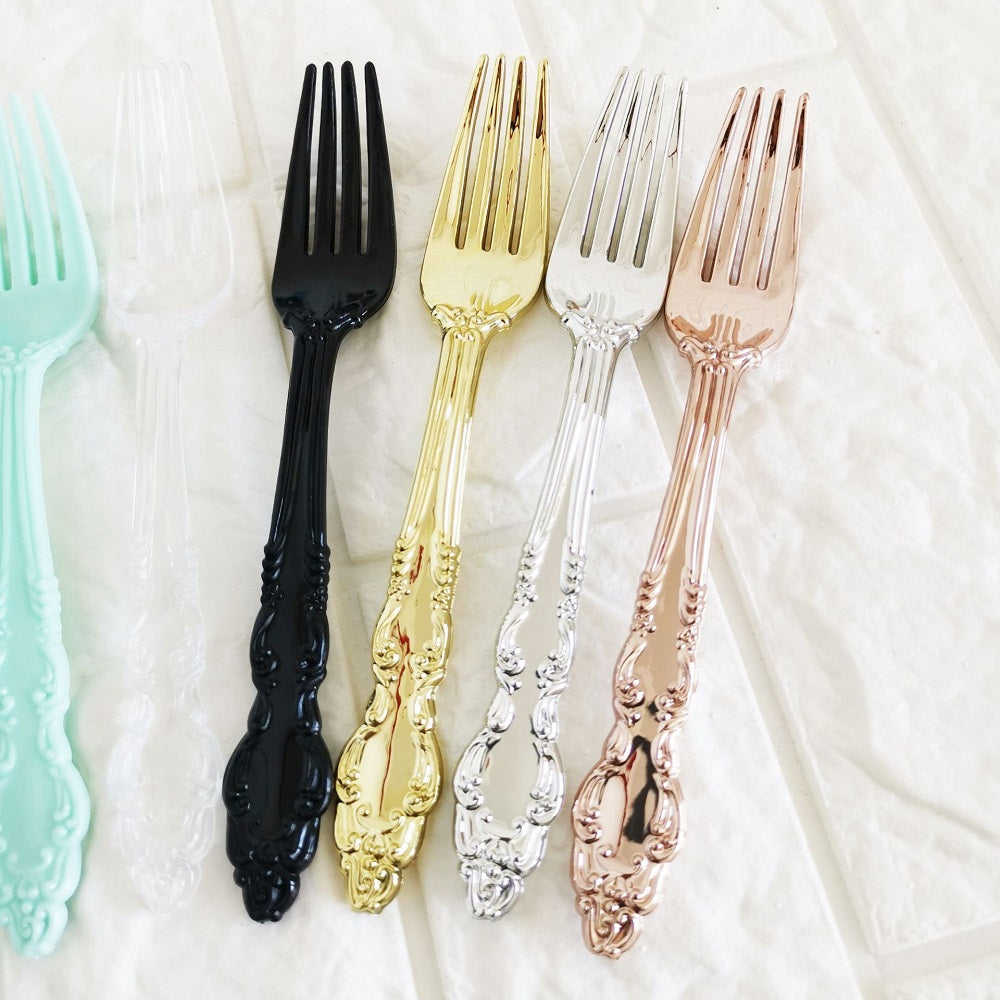 4PCs Plastic Knife Spoon Fork Disposable Cutlery with Napkin for Party