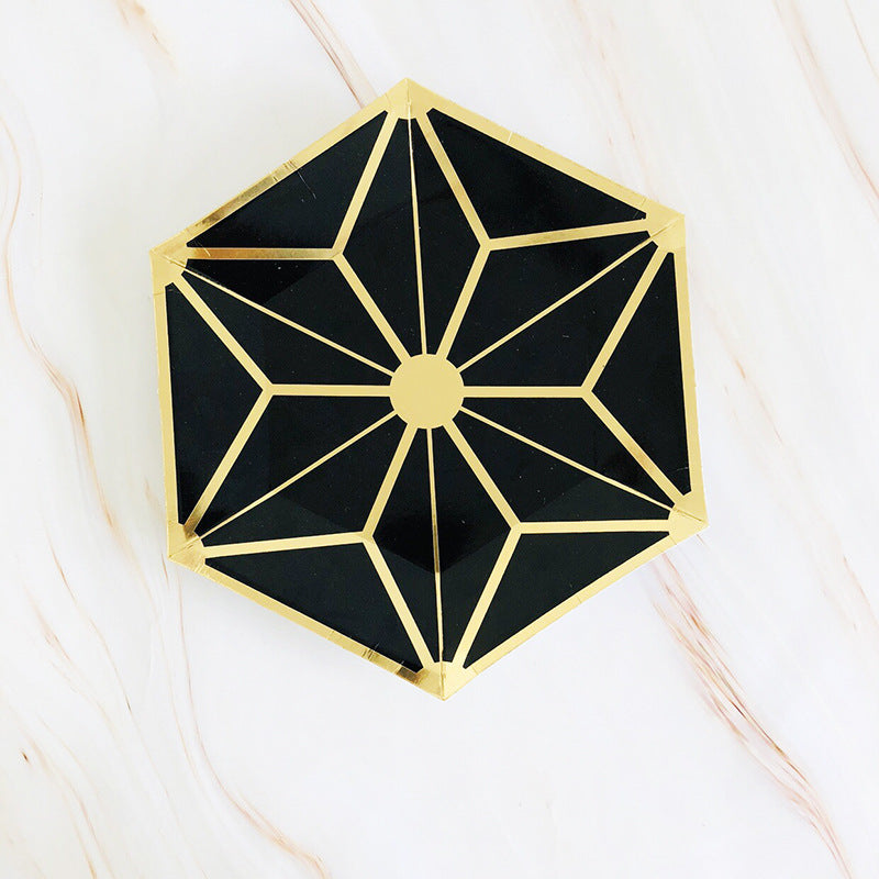 8PCs Gilding Star Hexagon Paper Plate 8 inch Disposable Party Supplies Plates for Kids Adults