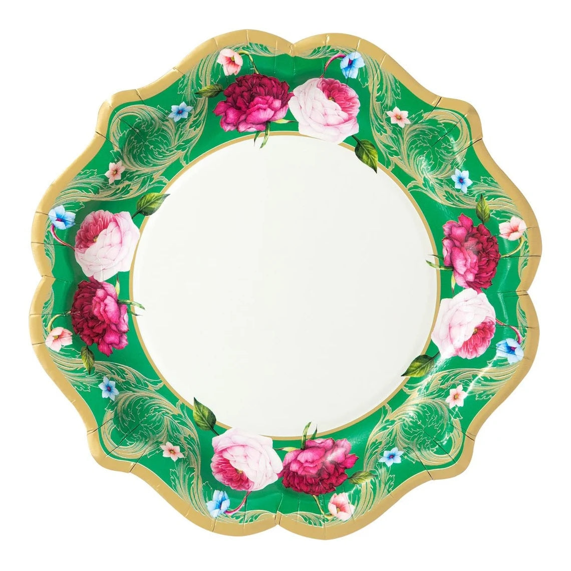 8PCs Chinese Style Flower Green Paper Plates 8.6 inch Dinner Plate