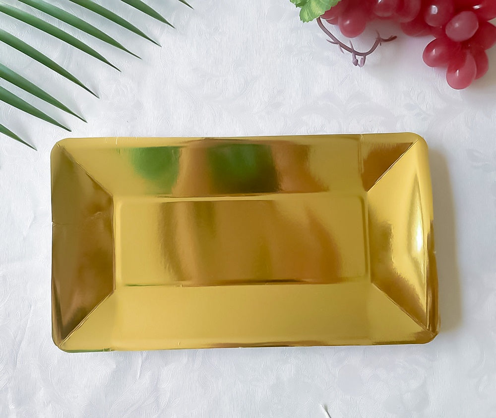 Metallic Color Rectangle Paper Plates Disposable Tableware for Party Picnic BBQ