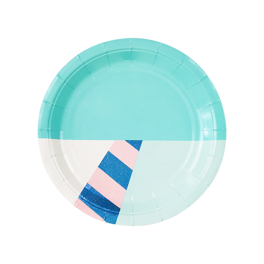 Summer Theme Blue Dinner Plate 7 inch Paper Plates Set of 8