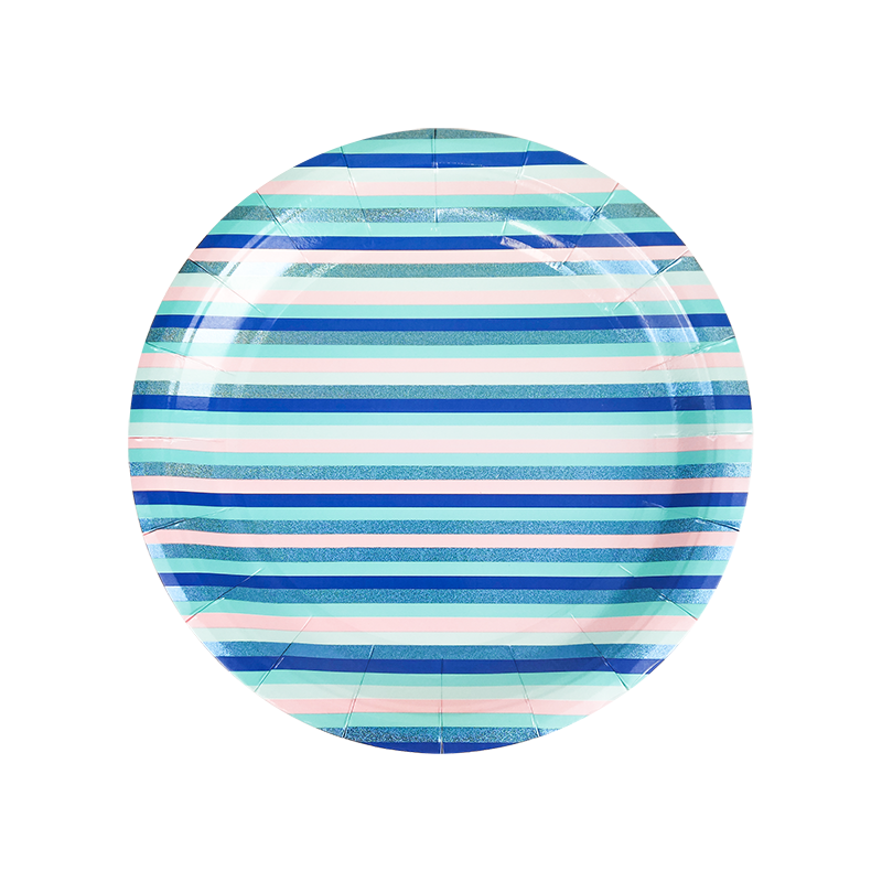 New 2023 Blue Striped Large Paper Plates Set of 8