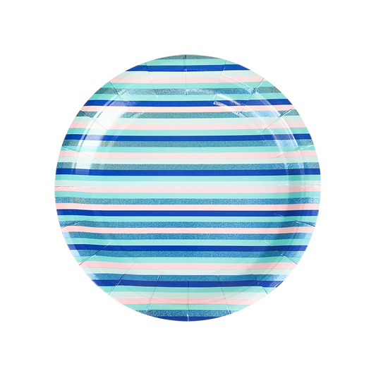 New 2023 Blue Striped Large Paper Plates Set of 8