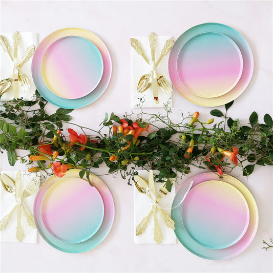 NEW Rainbow Paper Disposable Tableware Set Pizza Plates For Picnic Birthday Party Supplies