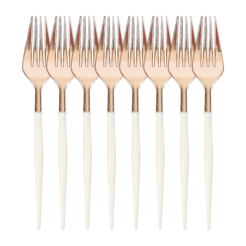 Rose Gold Plastic Silverware Cutlery Set Disposable Flatware Dinnerware Forks Spoons Knives for Party Birthday Wedding