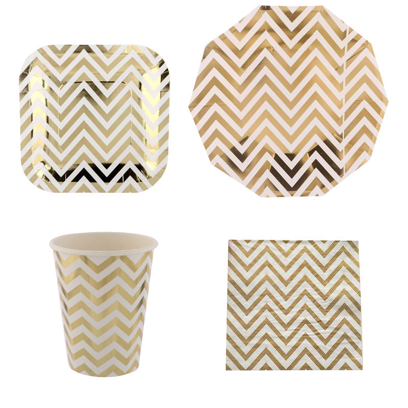 Golden Wave Paper Plates Cups Napkins Party Supplies Decorations Disposable Tableware Set for 8