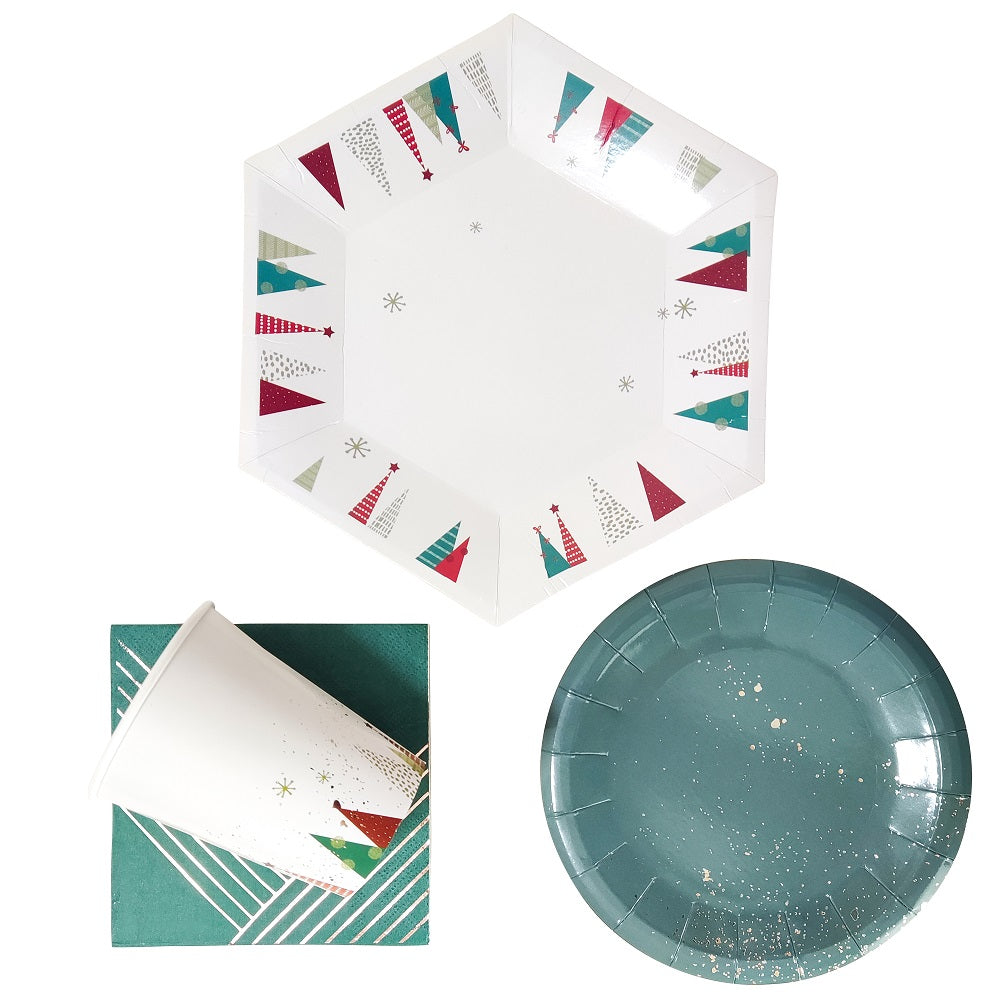 Merry Christmas 8/10 inch Hexagon White Paper Plate Heavy Duty * 8PCs