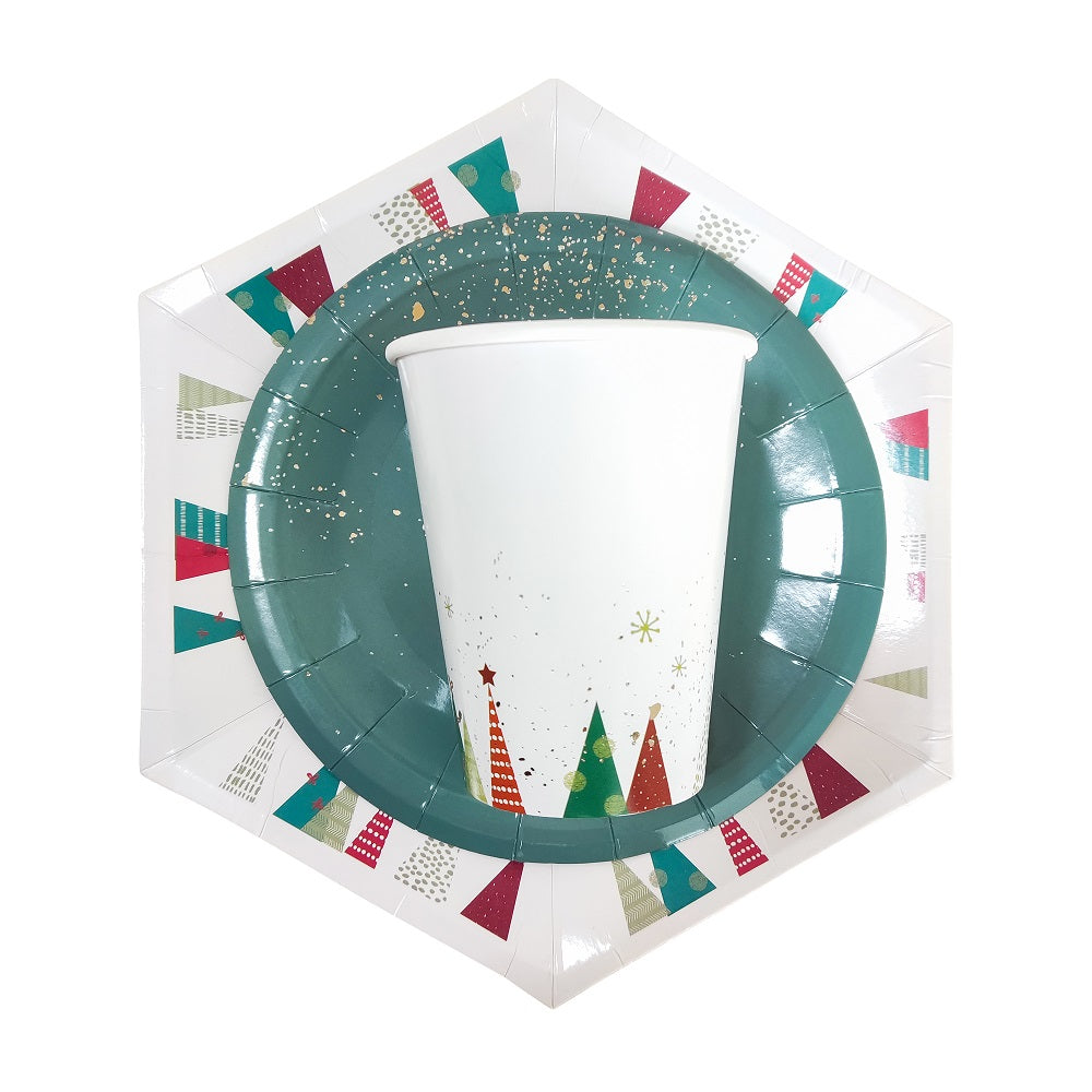 Christmas Party Disposable Plates Paper Tableware Set for 8