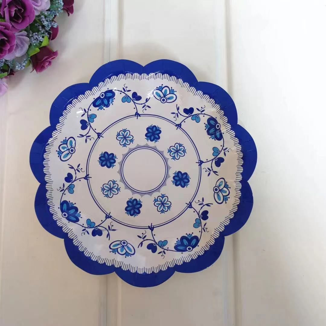 8PCs 7 inch Chinese Styles Porcelain Pattern Paper Plates Dinner Party Wedding Disposable Plates