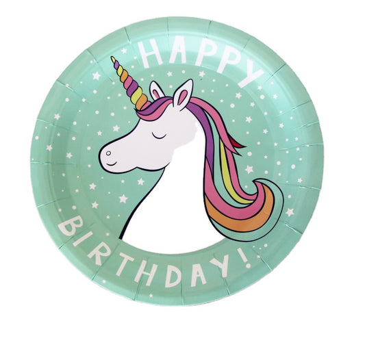 40PCs Unicorn Green Disposable Paper Tableware Set Birthday Party Decorations Supplies Paper Plates Cups Napkins