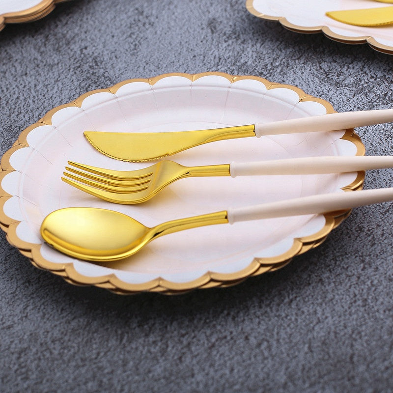 8PCs Fashion Plastic Disposable Cutlery Knife Forks Spoons Tableware Set Wedding Birthday Party Supplies Decorations