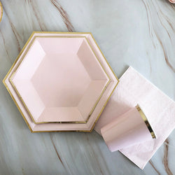 44PCs Golden Egde Hexagon Disposable Paper Tableware Set for Birthday Wedding Baby Shower Decoration Paper Plates Cups Napkin Party Supplies