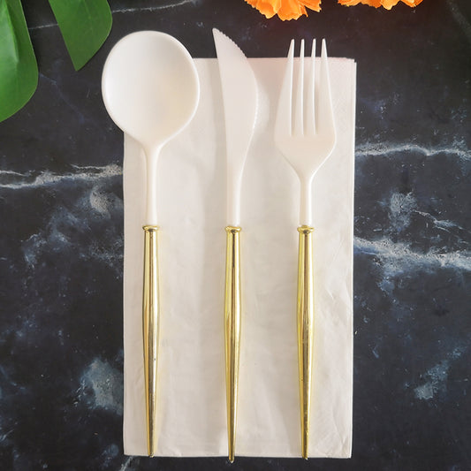 4PCs Dinnerware Plastic Disposable Cutlery Knife Fork Spoon Napkin Tableware Set Wedding Baby Shower Birthday Party Supplies Decorations