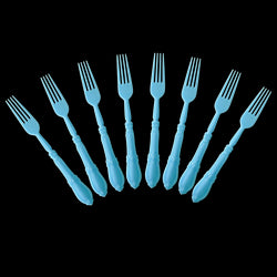 8PCs Solid Color Plastic Disposable Cutlery Knife Forks Spoons Tableware Set Wedding Birthday Party Supplies Decorations