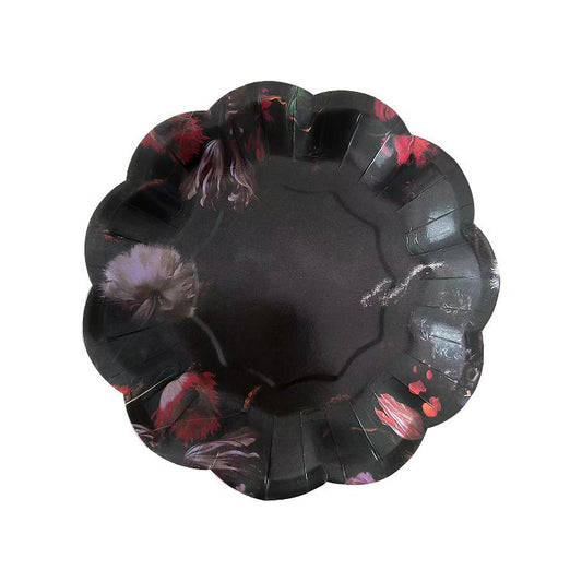 8PCs Tea Time Flower Black Dinner Paper Plates 7 inch