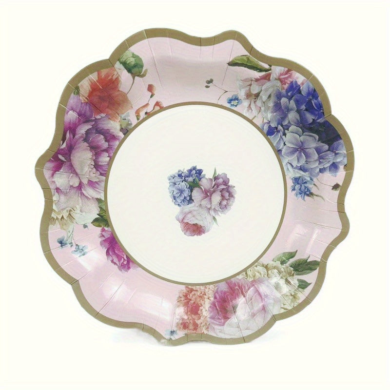 8PCs Chinese Style Flower Paper Plates 8.6 inch Dinner Plate