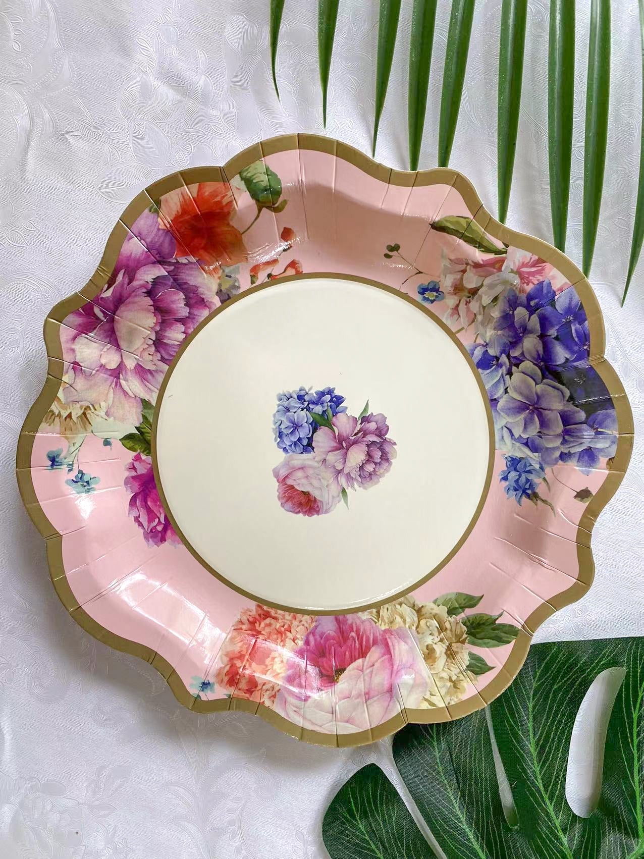 8PCs Chinese Style Flower Paper Plates 8.6 inch Dinner Plate