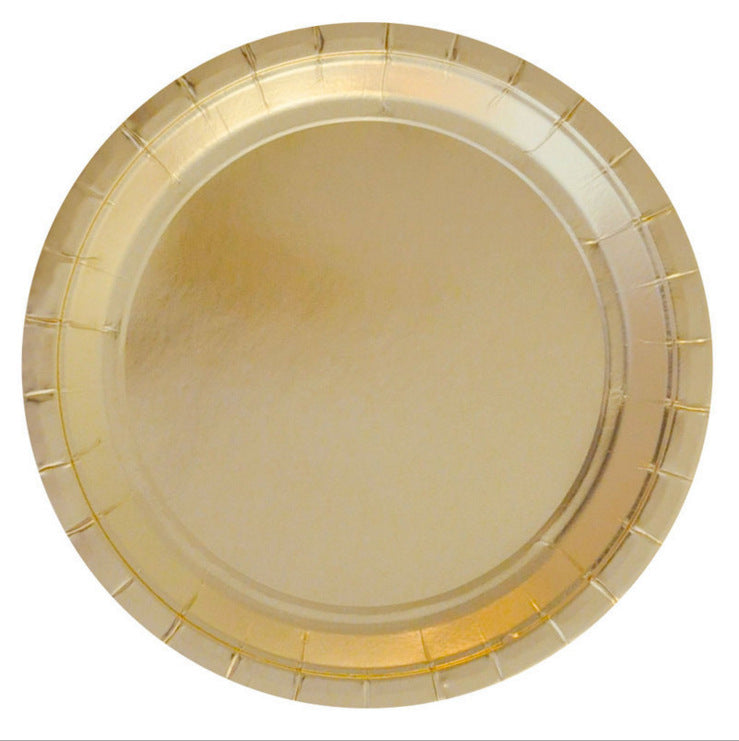 Solid Golden Party Supplies Decorations Disposable Paper Plates and Cups Tableware Sets for 8
