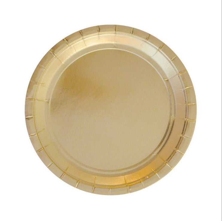 Solid Golden Party Supplies Decorations Disposable Paper Plates and Cups Tableware Sets for 8