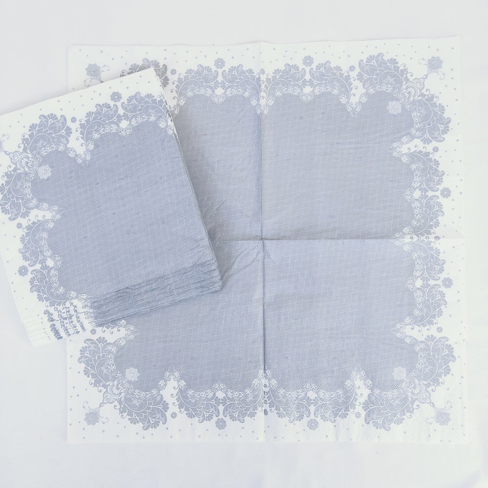 Gray Flower Plaid Paper Napkins