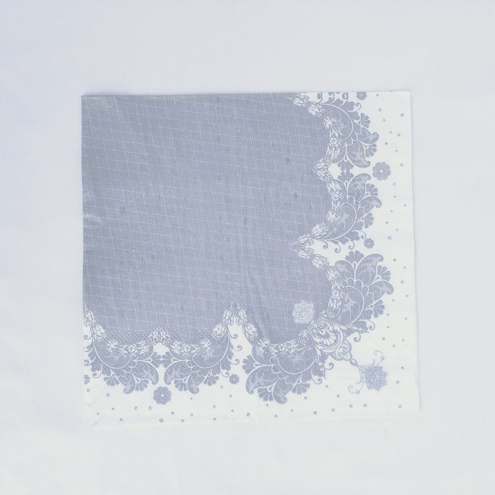 Gray Flower Plaid Paper Napkins